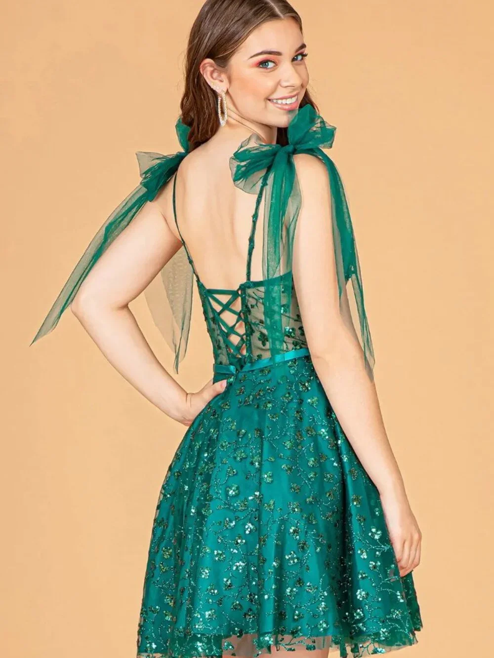 NEW EMERALD GREEN Lace & Sequin Spaghetti Strap Cocktail Dress GS3088